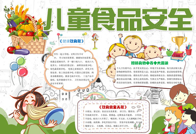 卡通插畫兒童食品安全小報 健康飲食，安全成長